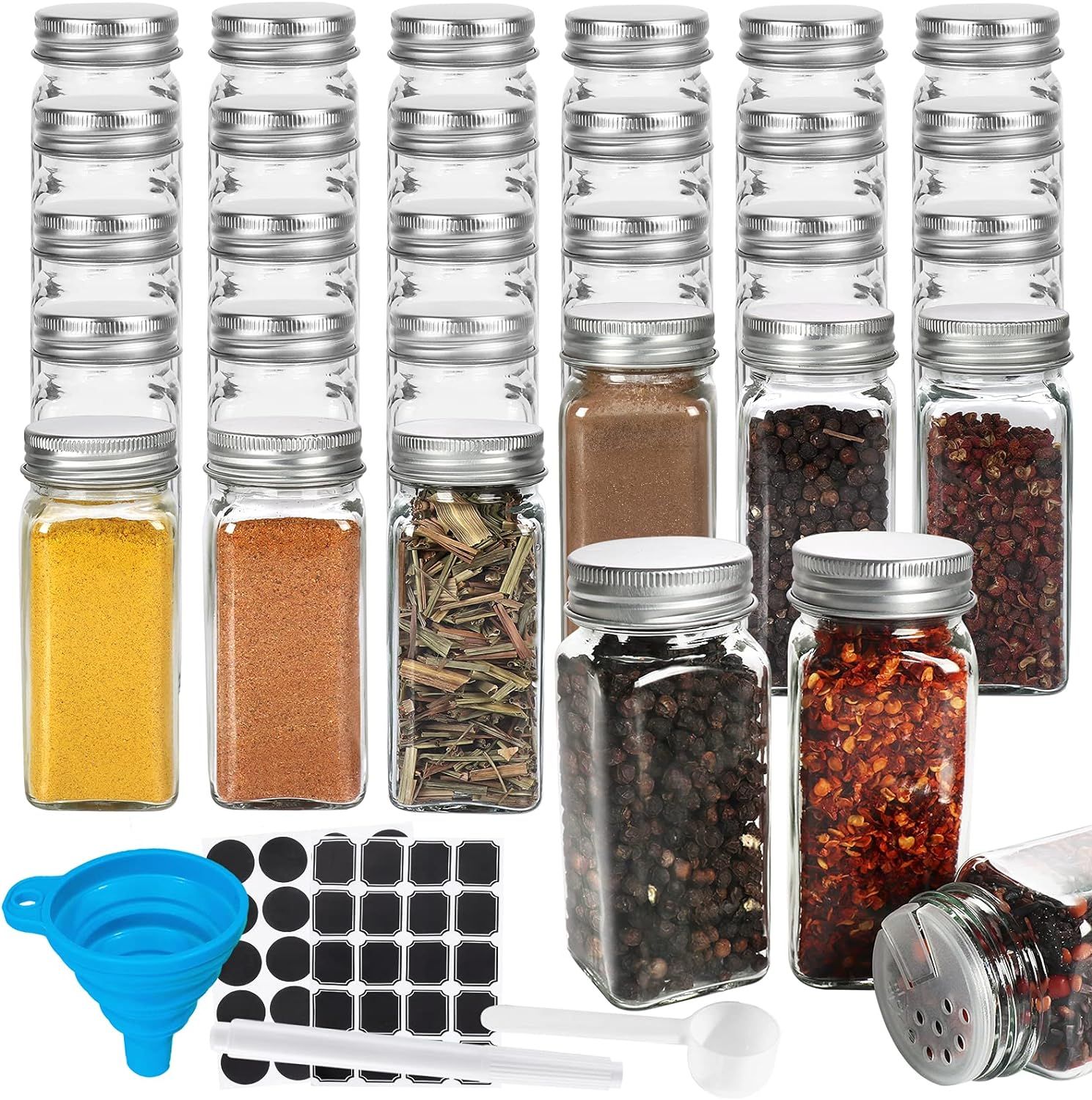 30 Pcs Glass Spice Jars,Betrome Empty 4 oz Square Spice Bottles Containers with Shaker Lids&Airti... | Amazon (CA)