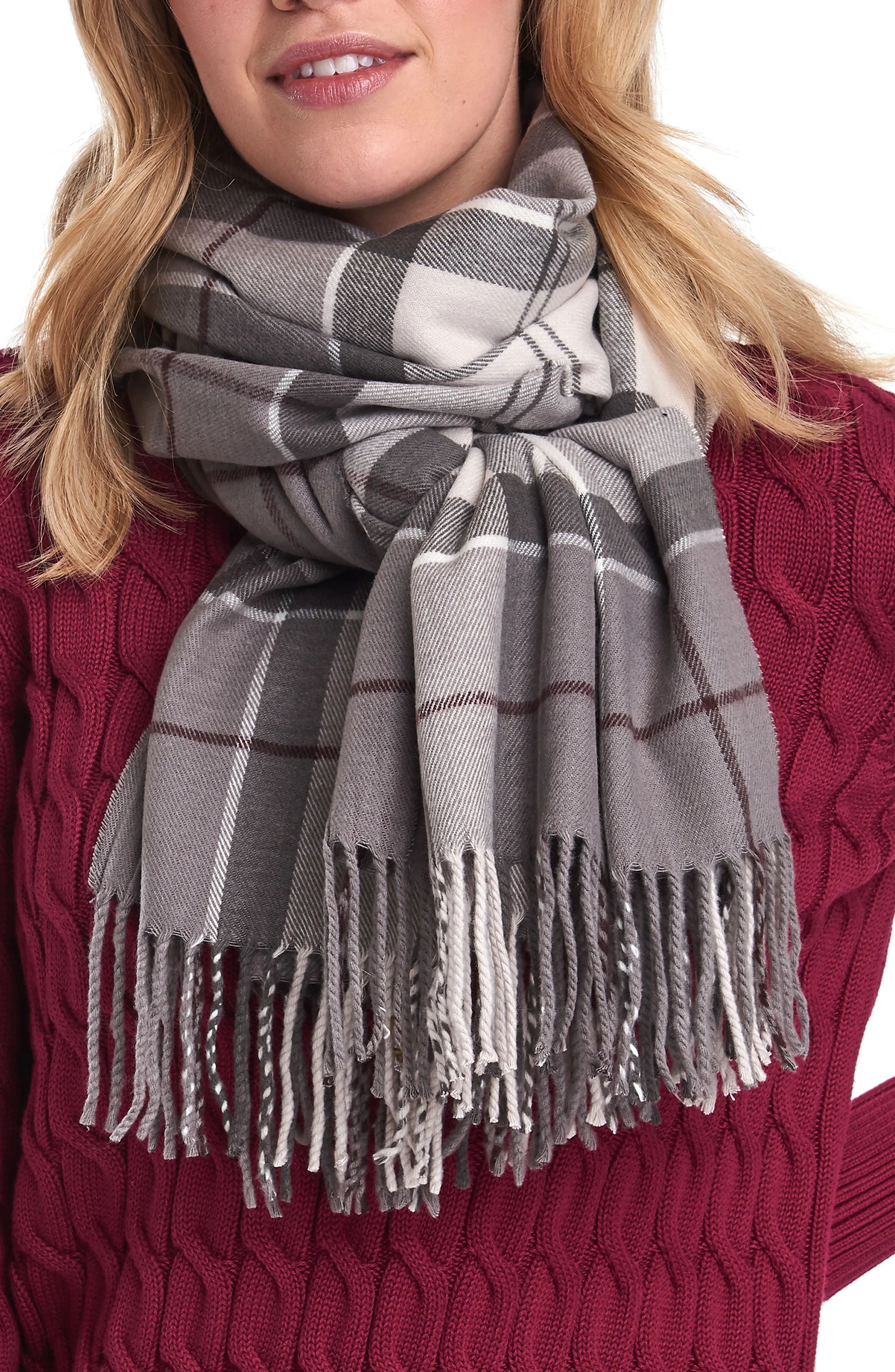 Women's Barbour Hailes Tartan Blanket Scarf, Size One Size - Grey | Nordstrom