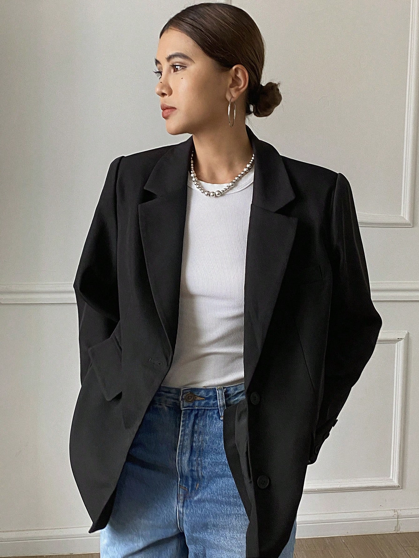 DAZY Solid Color Loose Lapel Long Sleeve Oversized Women's Blazer | SHEIN USA | SHEIN