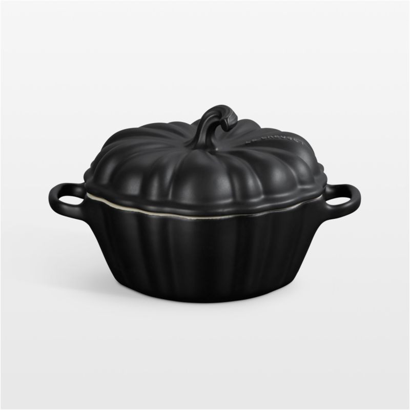 Le Creuset Licorice 12-oz. Figural Pumpkin Stoneware Mini Cocotte | Crate & Barrel | Crate & Barrel