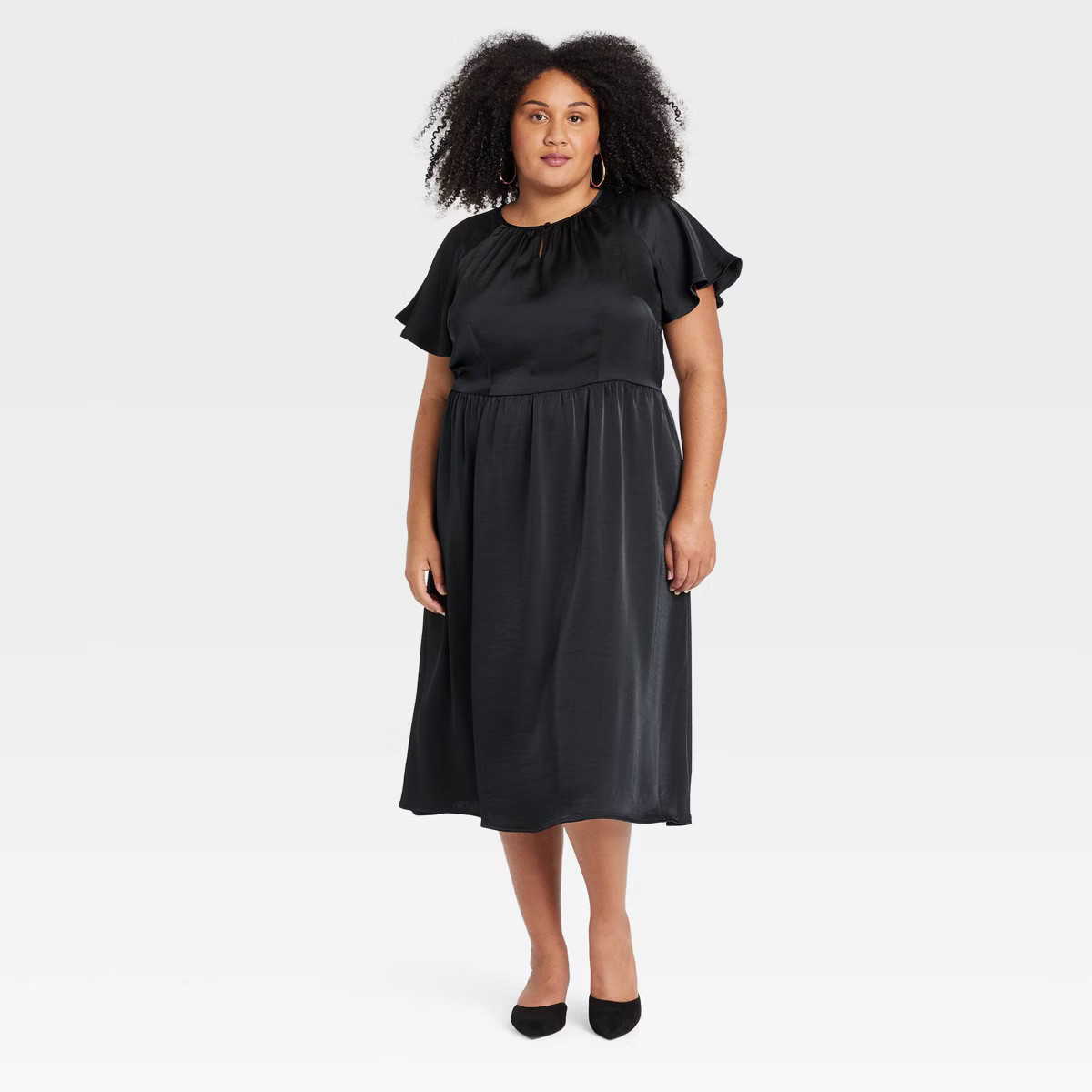 Women's Flutter Short Sleeve Satin Midi A-Line Dress - Ava & Viv™ | Target
