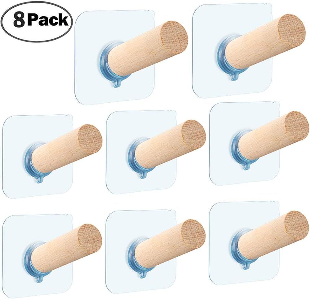 Adhesive Hooks Hat Hooks for Wall Natural Extended Wooden Pegs Handmade Craft Wood Hooks Wall Han... | Amazon (US)