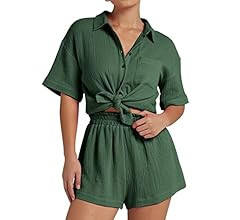 COZYPOIN Women's 2 Piece Casual Outfits Cotton Linen Button Down Shirt Top High Waisted Shorts Se... | Amazon (CA)