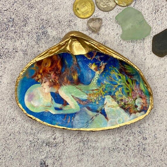 Mermaid Decor Decoupage Shell Art Decoupage Shells Fantasy | Etsy | Etsy (US)
