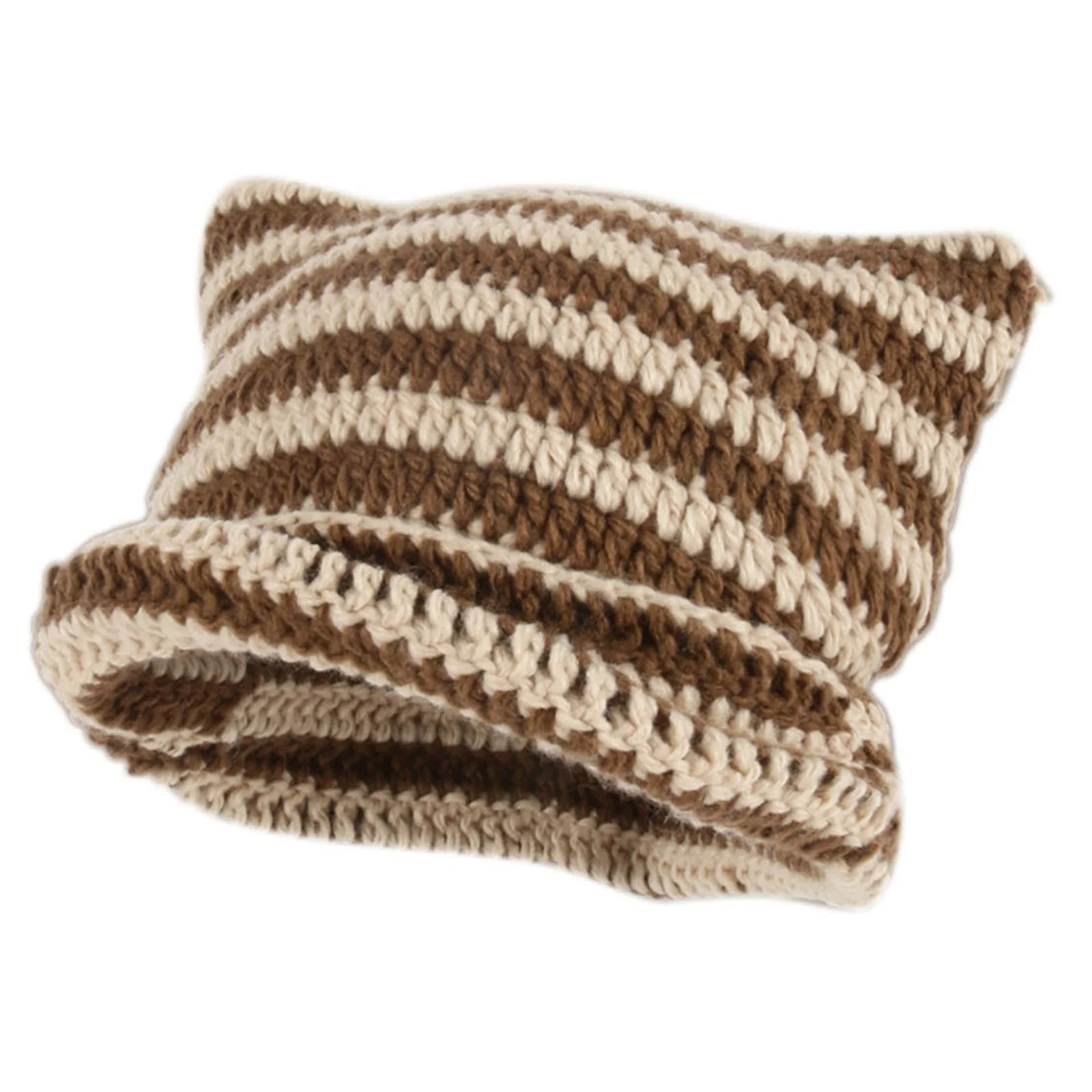 UFOUND Women Winter Cat Ears Hats Soft Slouchy Striped Knitted Hat Trendy Warm Crochet Braided Kn... | Walmart (US)