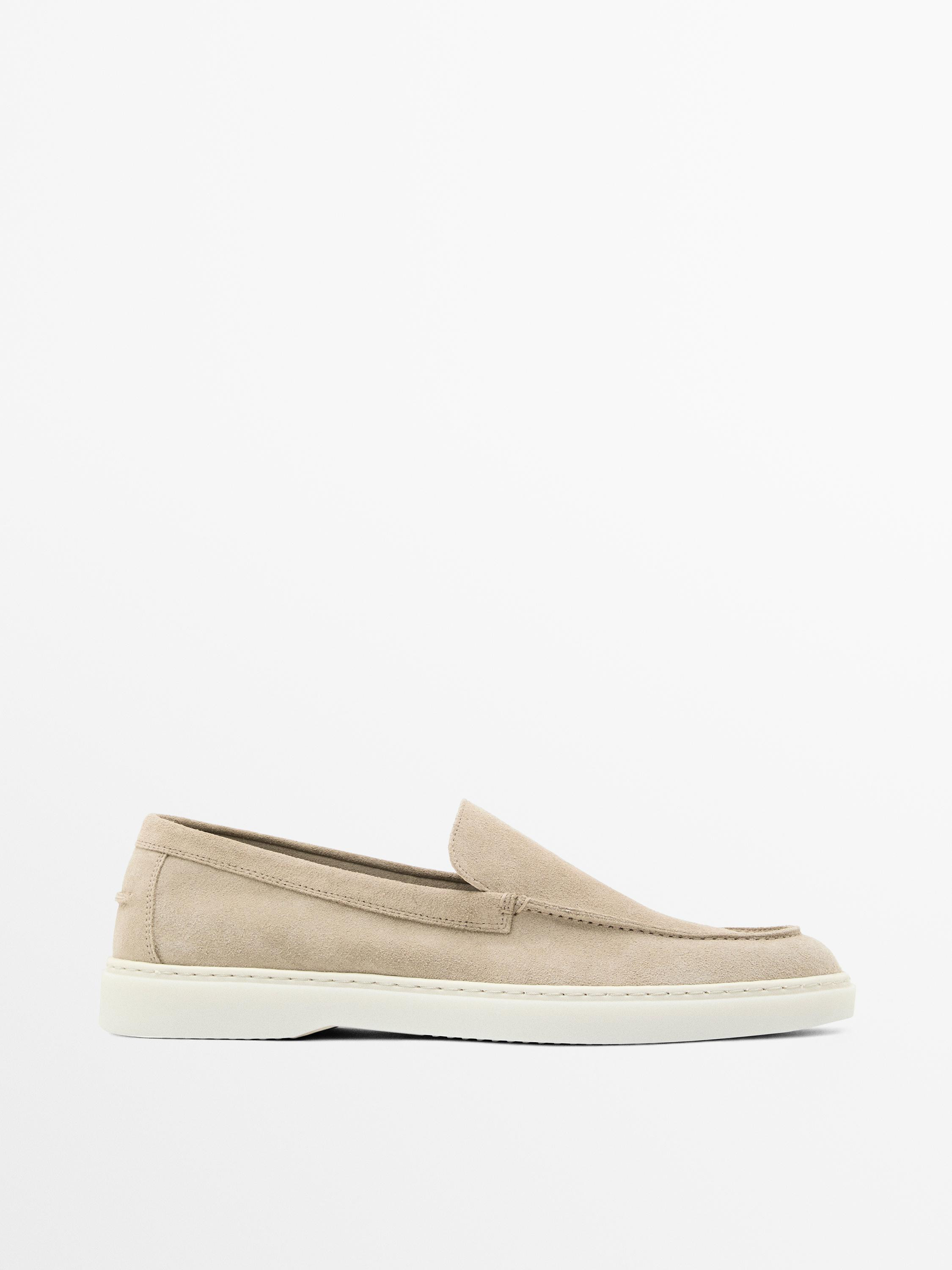 Split leather loafers with moc toe \u00b7 Blue, Mink, Sand, Brown \u00b7 Loafer | Massimo Dutti | Massimo Dutti US