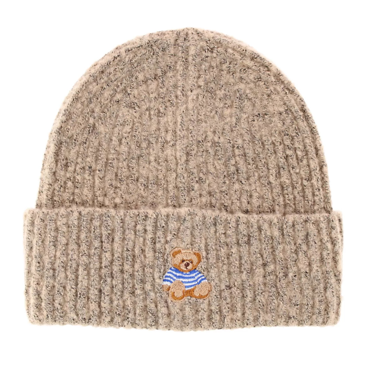 David & Young Women's Teddy Bear Embroidery Ribbed Knit Winter Beanie Hat, Black | Target
