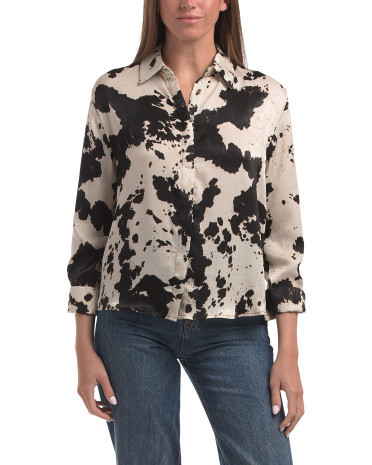 Cow Print Satin Blouse | TJ Maxx