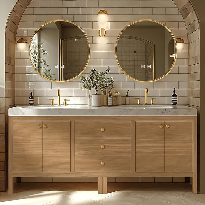 Bathroom Vanity - Retro Bathroom Vanity with Double Sinks Includes Round Mirrors & Symmetrical Ca... | Amazon (US)