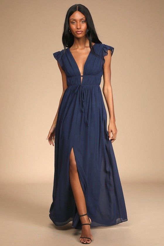 Navy Ruffled Maxi Dress Navy Dress Spring Dress Spring Outfits Wedding Guest Dress Pastel | Lulus (US)