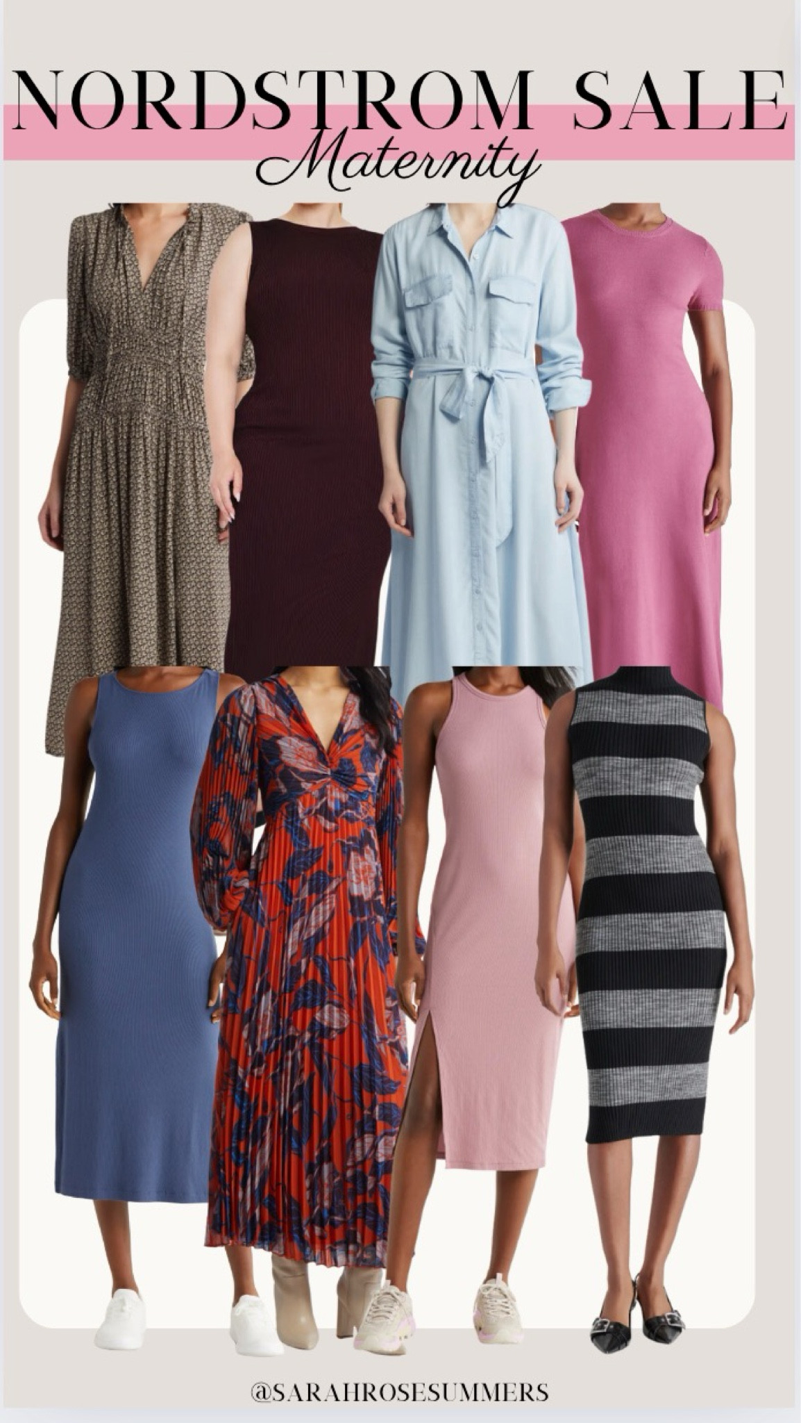 Nordstrom Anniversary Sale! Maternity clothes on sale! Sweater dresses. Long sleeve chambray midi shirt dress. Zella Racerback Midi dress. Chelsea28 floral print pleated long sleeve dress.  

#LTKBump #LTKSaleAlert #LTKxNSale