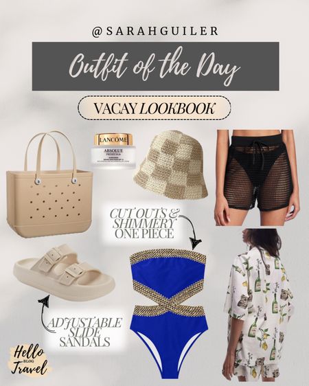 Vacation OOTD. Love this one piece swimsuit and crochet cover up shorts. I’ve gotten lots of compliments on this swimsuit! Very flattering and love the cut out detail! Also this waterproof beach bag is a must have for summer! The sandals are like pillows for your feet, I’m obsessed! 

Beach vacation. Vacation outfit. Crochet shorts. Cover up. Button up. Bogg bag. Checkered hat. Amazon finds. One piece swimsuit. Real mom style. Flattering one piece swimsuit. 

#LTKSwim #LTKTravel