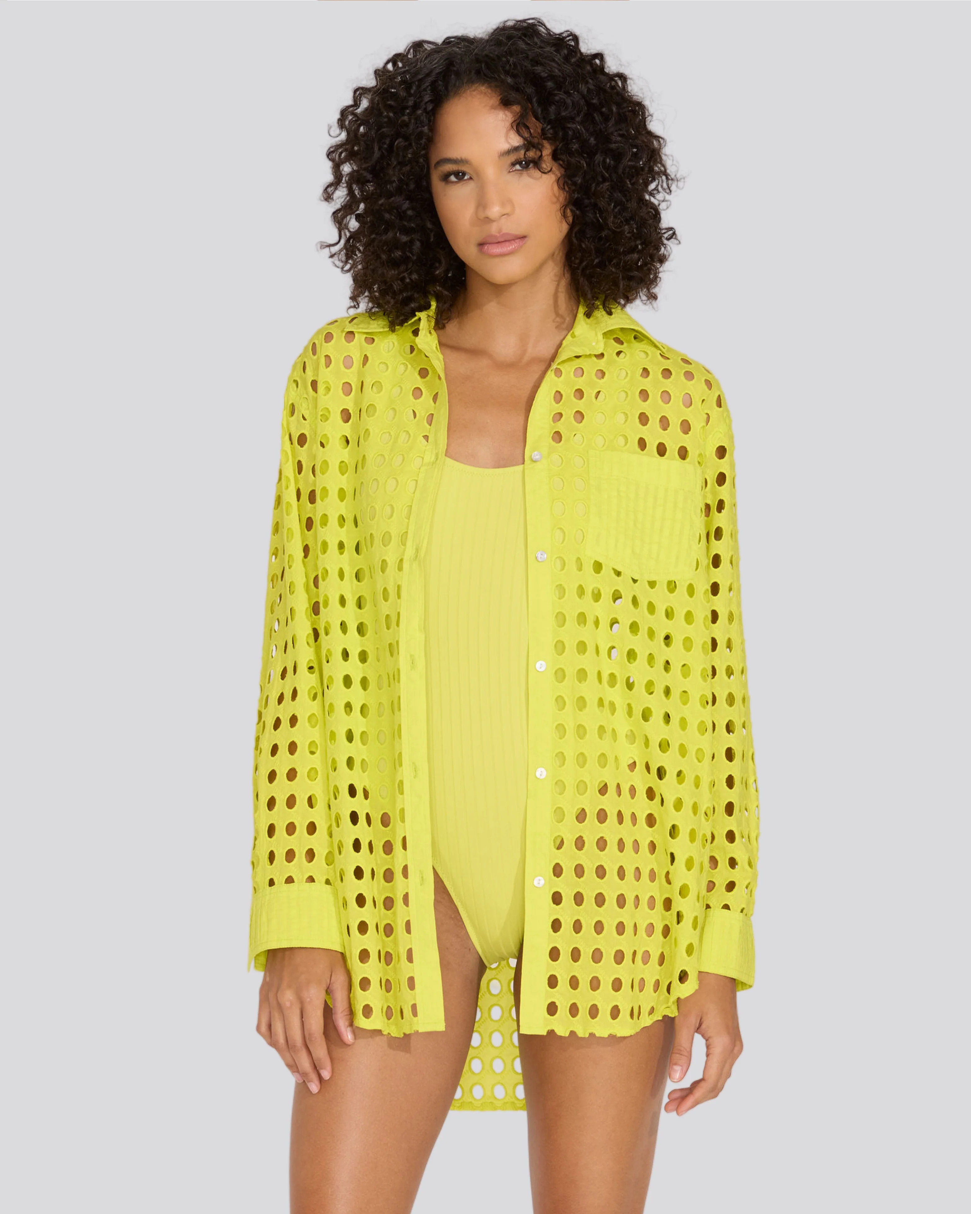 The Eyelet Oxford Tunic in Chartreuse | Solid & Striped