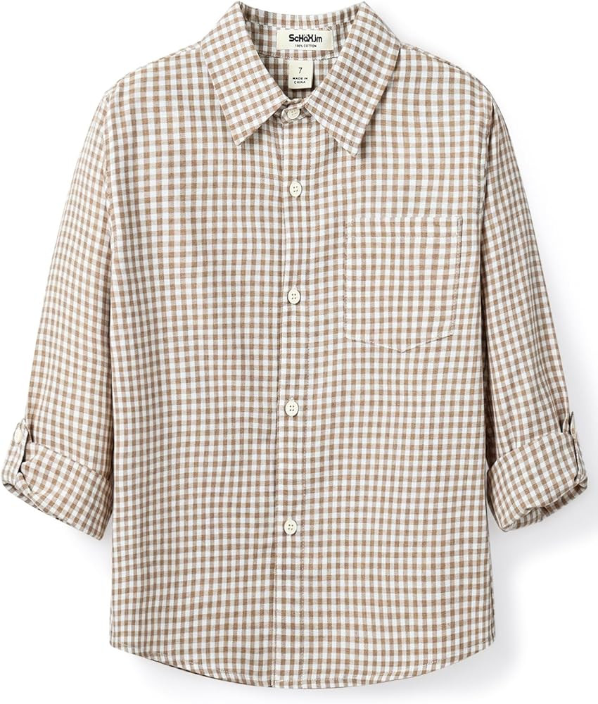 Boys' Long Sleeve Plaid Pure Cotton Button Down Shirt 3-10 Years | Amazon (US)