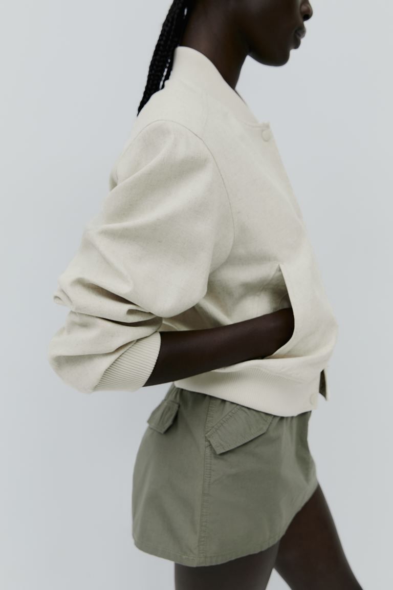 Linen-blend Bomber Jacket - Long sleeve - Short - Light beige - Ladies | H&M US | H&M (US + CA)