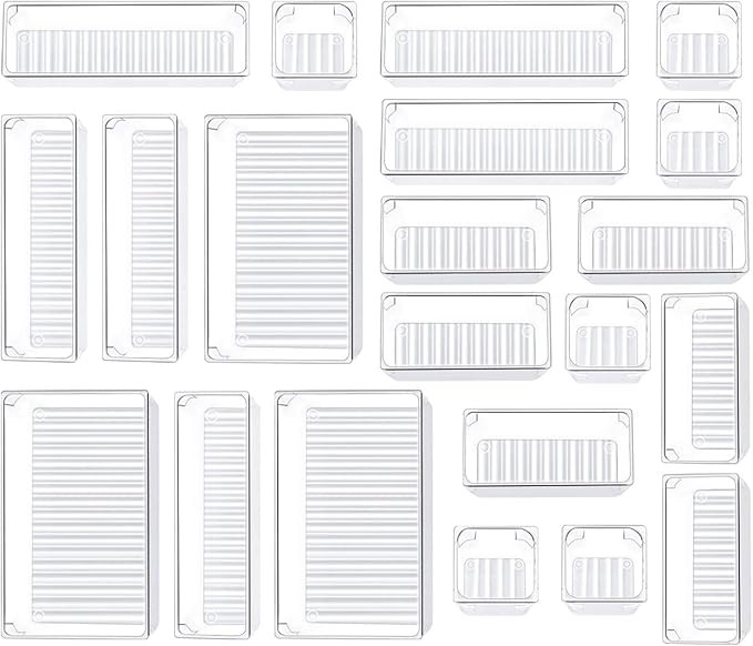 Kootek 21 Pcs Desk Drawer Organizer Trays 4-Size Bathroom Drawer Tray Plastic Storage Organizers ... | Amazon (US)