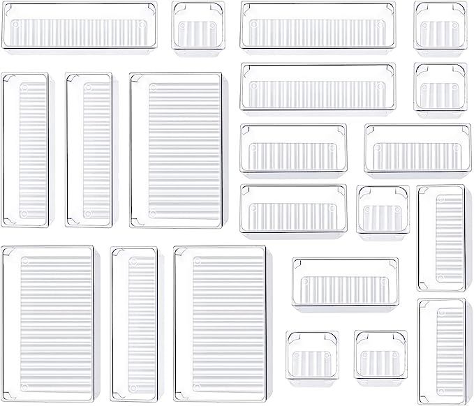 Kootek 21 Pcs Desk Drawer Organizer Trays 4-Size Bathroom Drawer Tray Plastic Storage Organizers ... | Amazon (US)