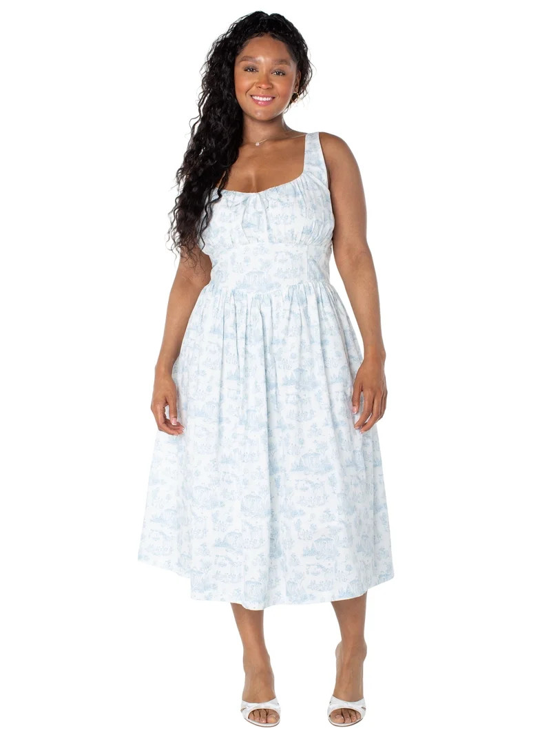 Bridgerton Celebrity Pink Women's and Women's Plus Basque Waist Midi Toile Dress, Sizes XS-4X | Walmart (US)