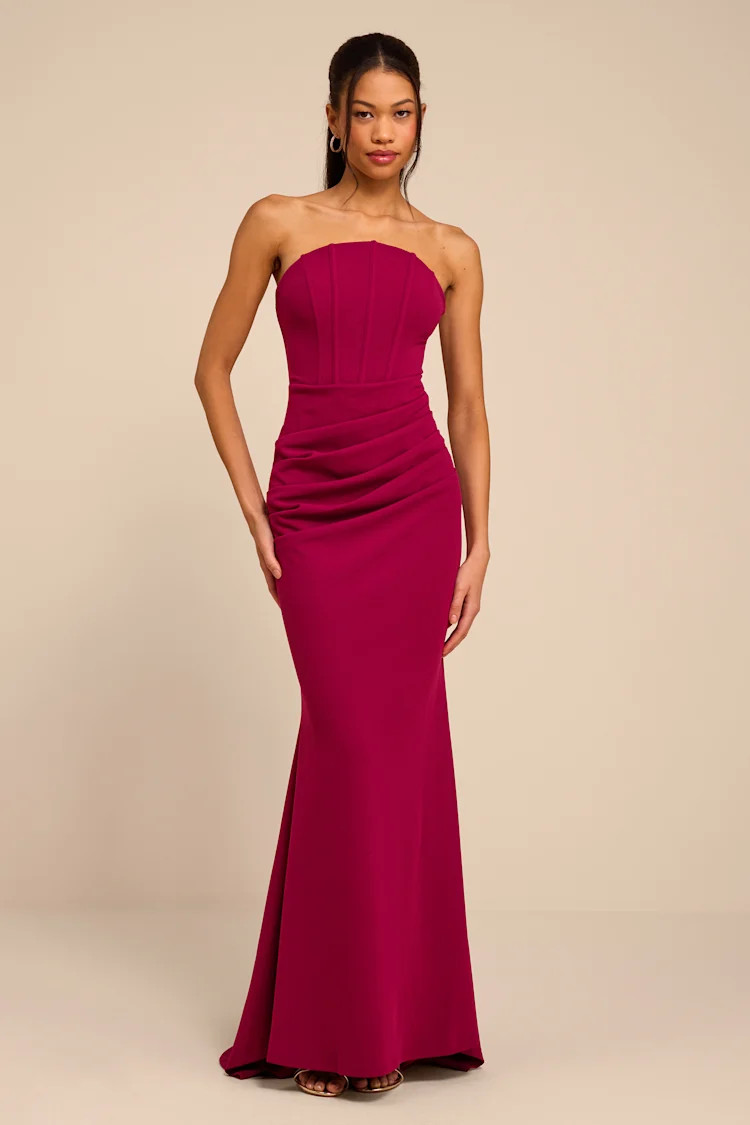 Laney Dark Magenta Strapless Corset Maxi Dress | Lulus