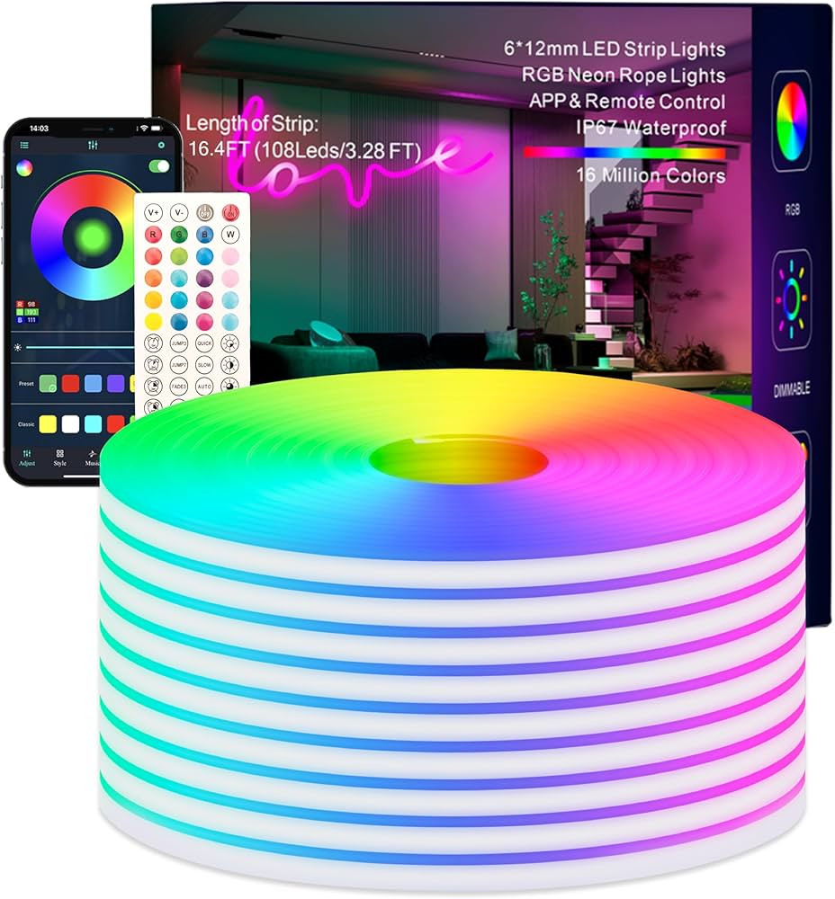 HRDJ Neon Rope Lights, 16.4FT RGB Neon Strip Lights, Outdoor IP67 Waterproof Lights, Smart APP Co... | Amazon (US)