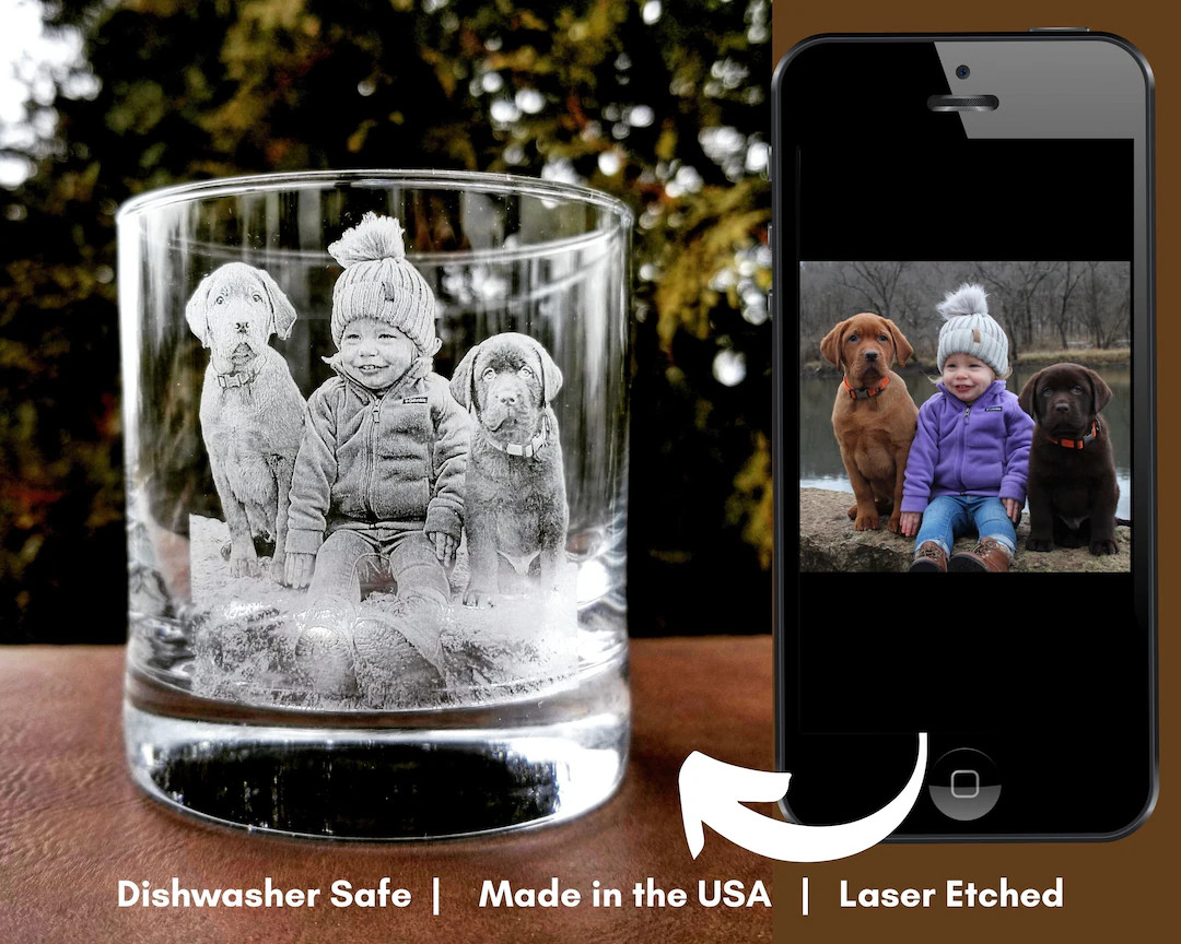 Etched Rocks Glasses |Whiskey glass, picture on glass, family photo, etched glass, personalized g... | Etsy (US)