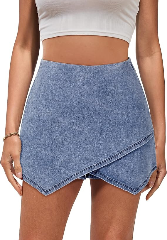 luvamia Jean Skorts for Woman High Waisted Pull On Stretchy Denim Wrap Skirt with Shorts Trendy A... | Amazon (US)