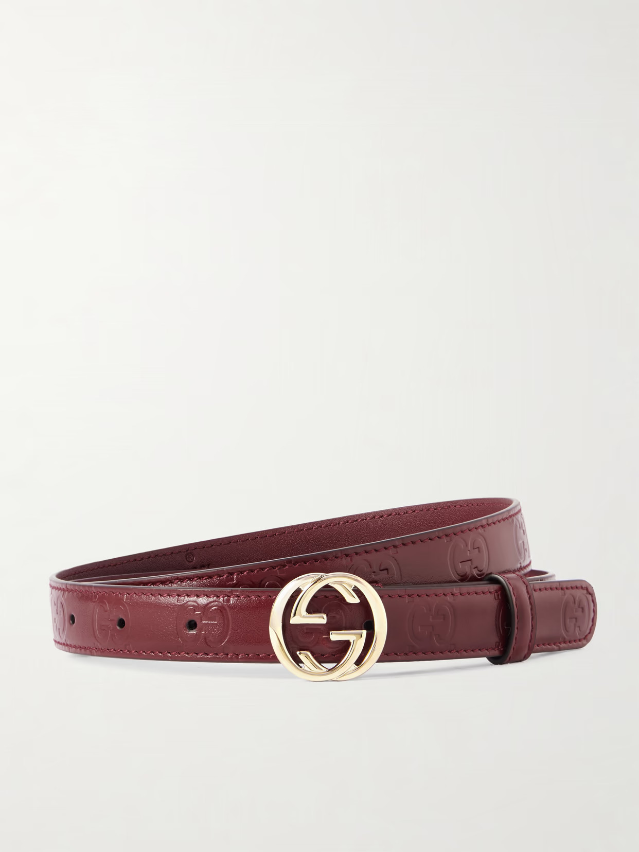 Gucci - Interlocking G Logo-debossed Leather Belt - Burgundy | NET-A-PORTER (US)