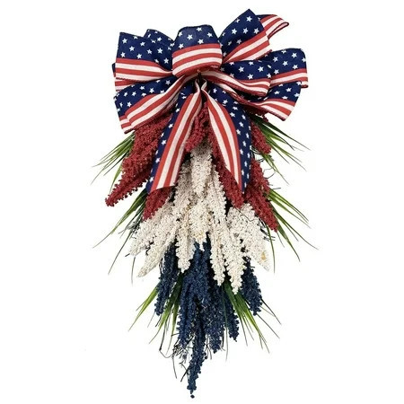 Patriotic Wreath Memorial Day Wreath for Hanging Door Wreath for Home Decoration Wheat Garland for 4th of July Memorial Day Swag | Walmart (US)