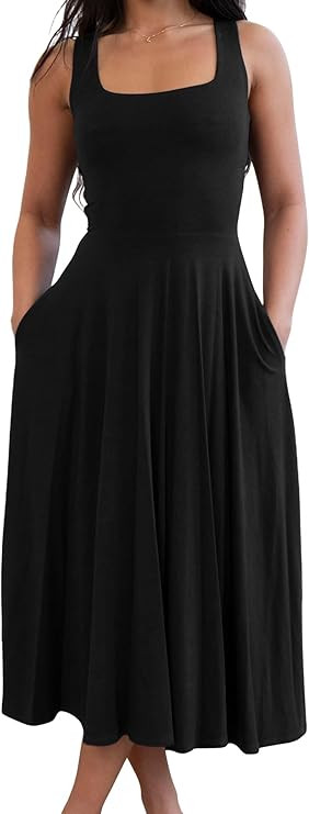 FairBeauty Women's Square Neck Casual Sleeveless Long Dress Stretchy Summer Sundress with Pockets | Amazon (US)