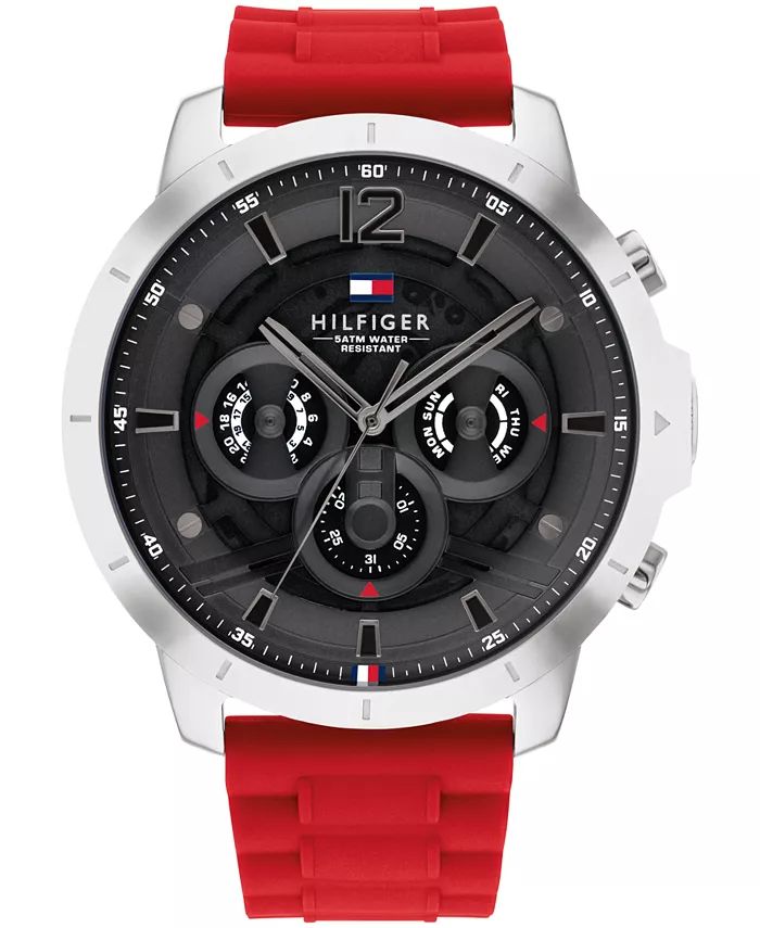 Tommy Hilfiger Men's Red Silicone Strap Watch 50mm - Macy's | Macy's