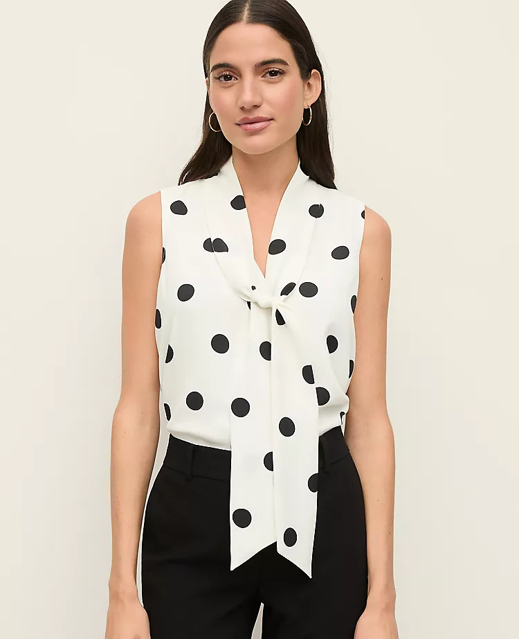 Dotted Bow Neck Shell | Ann Taylor