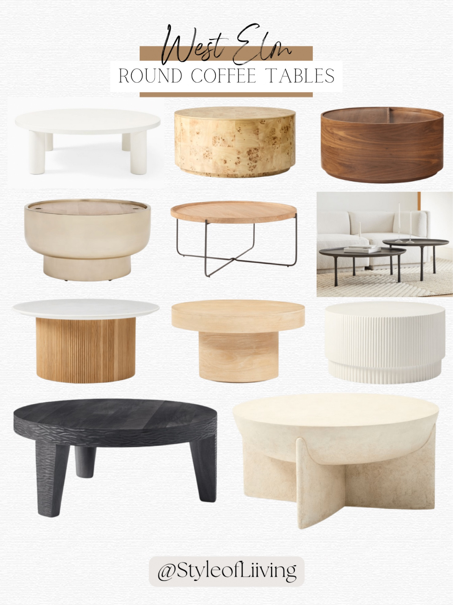 Round coffee tables from West Elm!  Different style furniture pieces for living rooms.

#LTKstyletip #LTKhome #LTKfamily