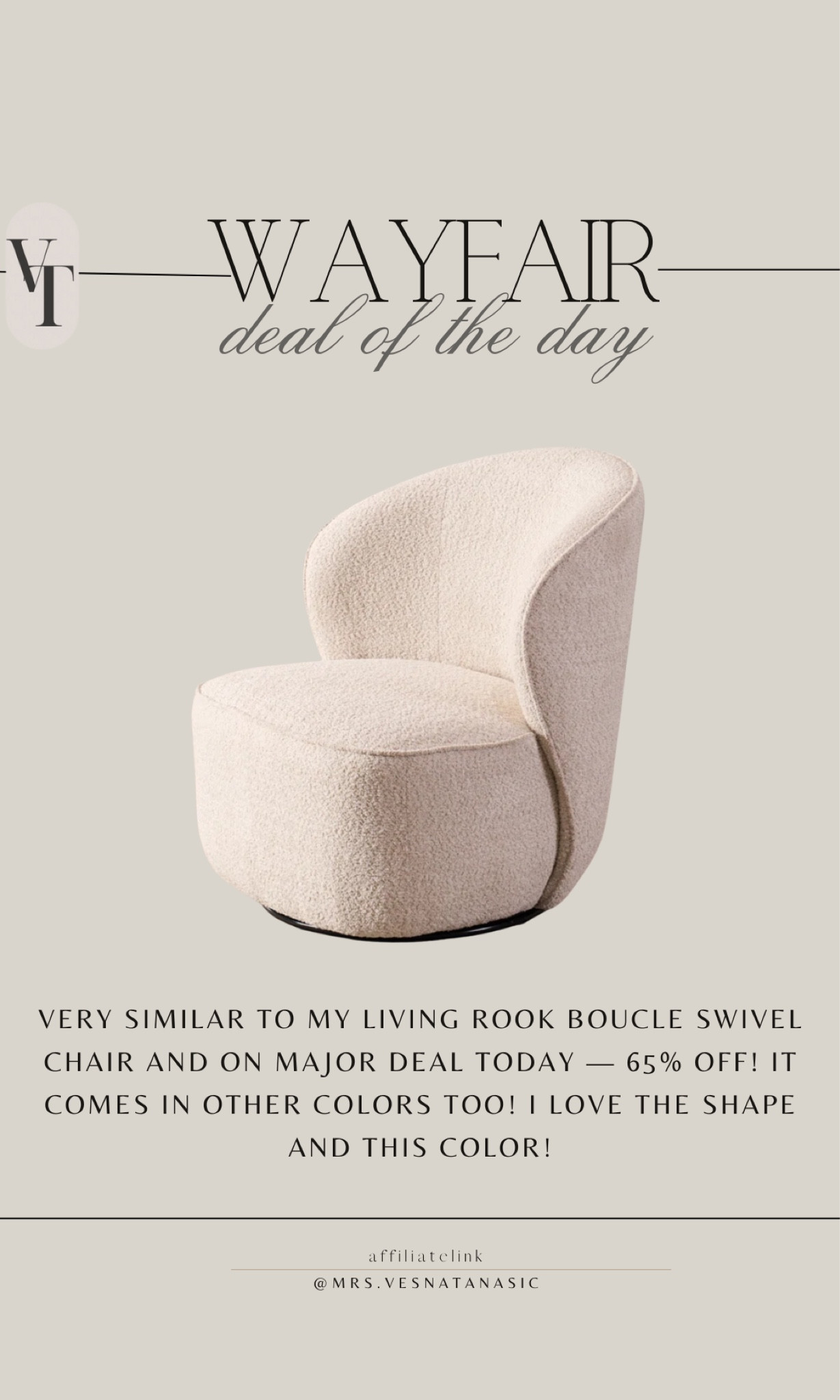 
very similar to my living rook boucle swivel chair and on major deal today — 65% off! It comes in other colors too! I love the shape and this color! @wayfair #wayfair #wayfairfinds #wayfairhome #onlyateayfair 

#LTKCyberWeek #LTKHome #LTKSaleAlert