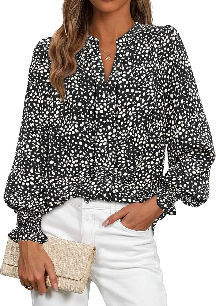 MASCOMODA Womens Boho Floral Long Sleeve Tops Fall Fashion 2025 V Neck Loose Chiffon Work Blouses... | Amazon (US)