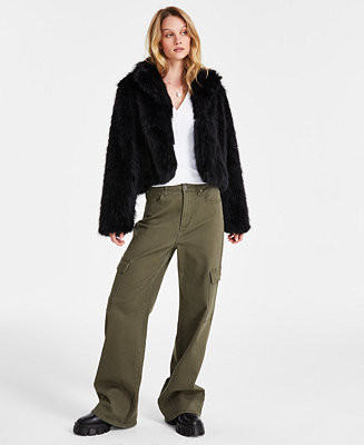 Maralyn & Me Juniors' Cropped Faux-Fur Long-Sleeve Coat - Macy's | Macy's