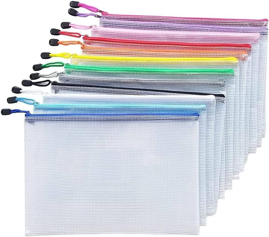 A4 Zipper File Bags, 12PCS Waterproof Plastic Mesh Zipper Pouch Document Bag for Cosmetics Office... | Amazon (CA)