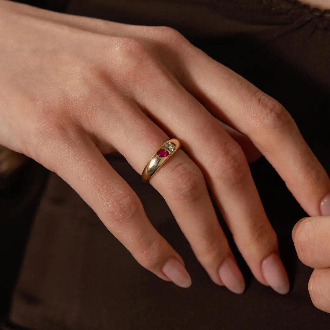 Duo Birthstone Dome Ring by Caitlyn Minimalist • Custom Toi et Moi Ring • Chunky Gemstone Rin... | Etsy (US)