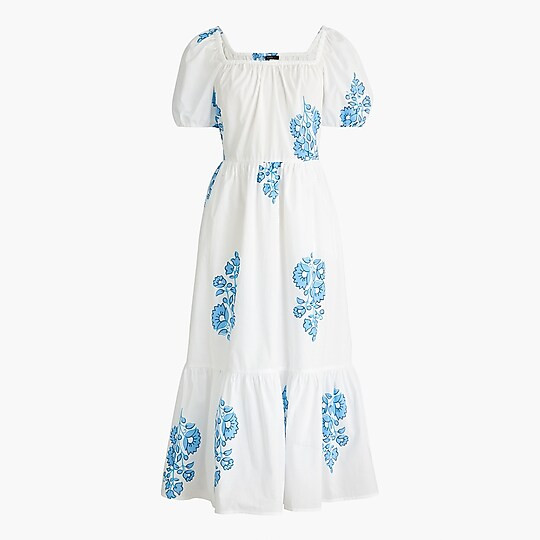 Floral puff-sleeve tiered midi dress | J.Crew Factory