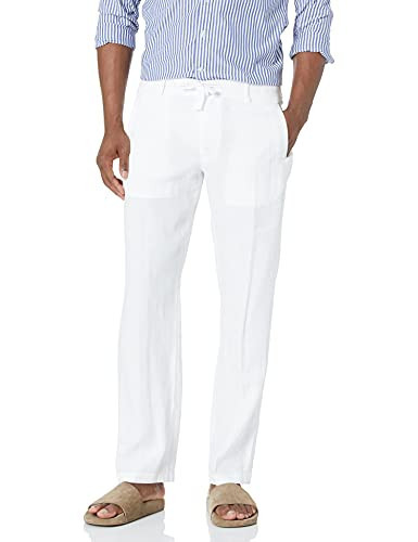 Perry Ellis Men's 100% Linen Drawstring Casual Pants For Men, Regular Fit, Lightweight (Waist Size 29-54 Big & Tall), Bright White, 31W x 32L | Amazon (US)