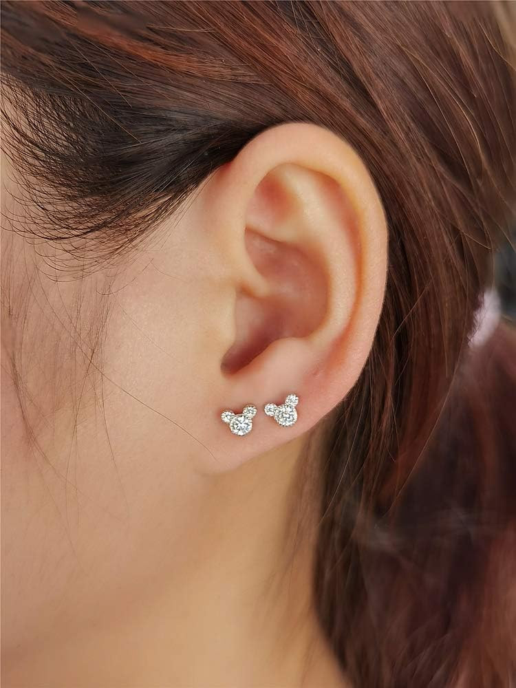 Tiny Cute Mouse Stud Sterling Silver Earrings for Women Girls Cubic Zirconia Mini Small 20g Barbe... | Amazon (US)