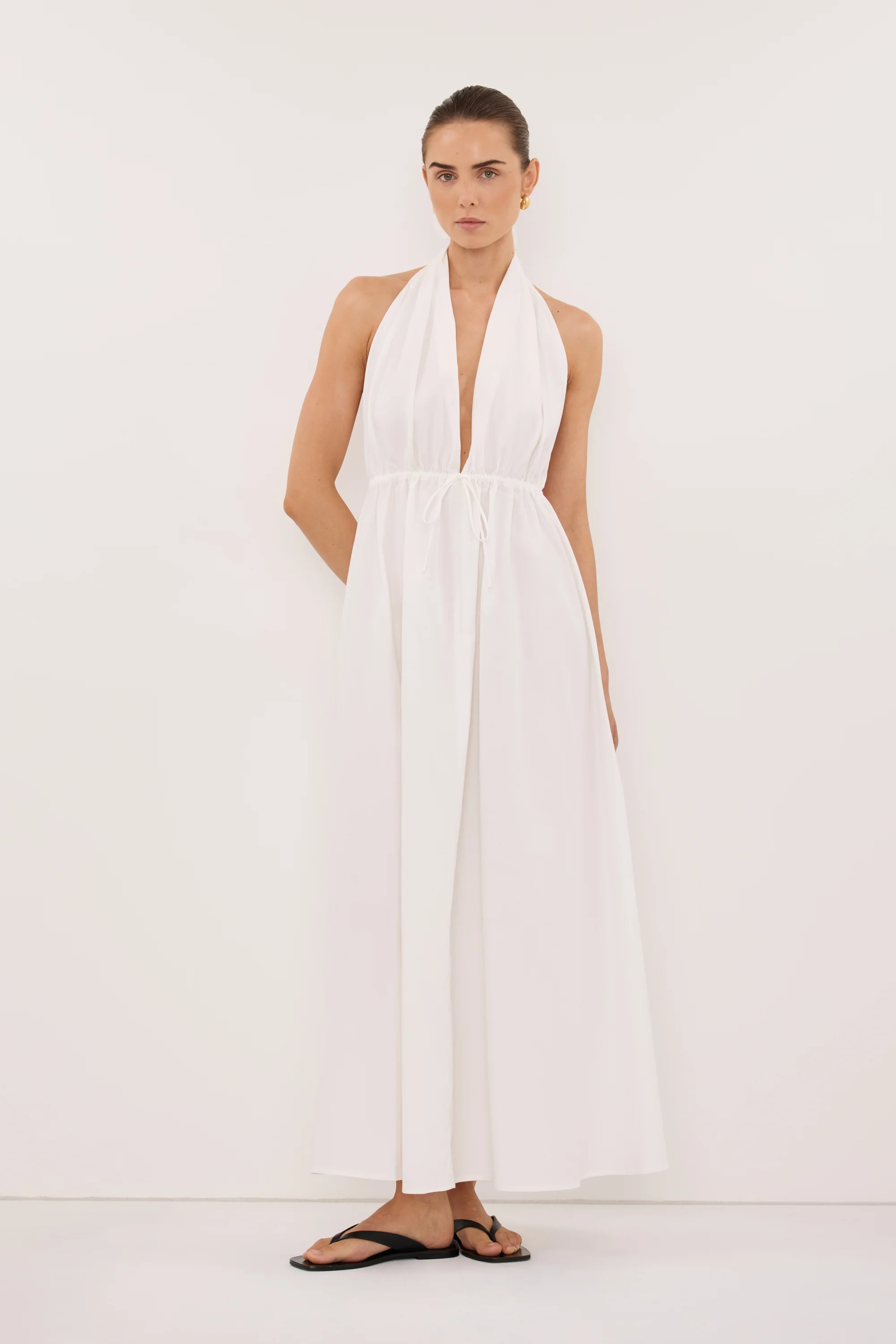 TAMMY WHITE POPLIN MIDI DRESS | DISSH