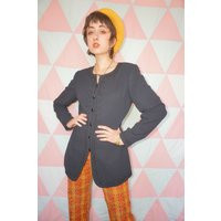 Vintage 90S Black Beaded Collarless Blazer Jacket | Etsy (US)