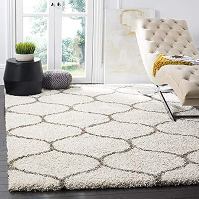 Safavieh Hudson Shag Collection SGH280A Moroccan Ogee Plush Area Rug, 6' x 9', Ivory/Grey | Amazon (US)