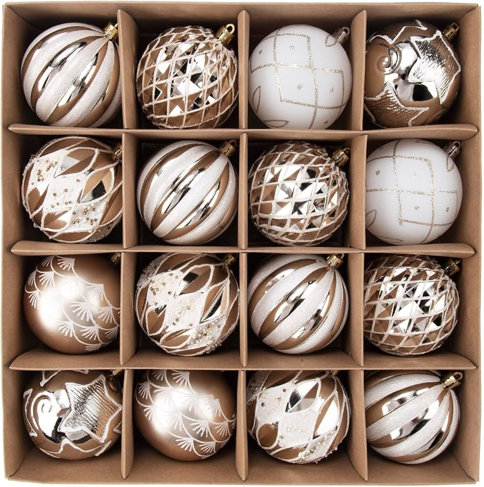 Christmas Ball Ornaments Set, 16ct 80mm Elegant White and Champagne Assorted Xmas Tree Ball Ornam... | Amazon (US)
