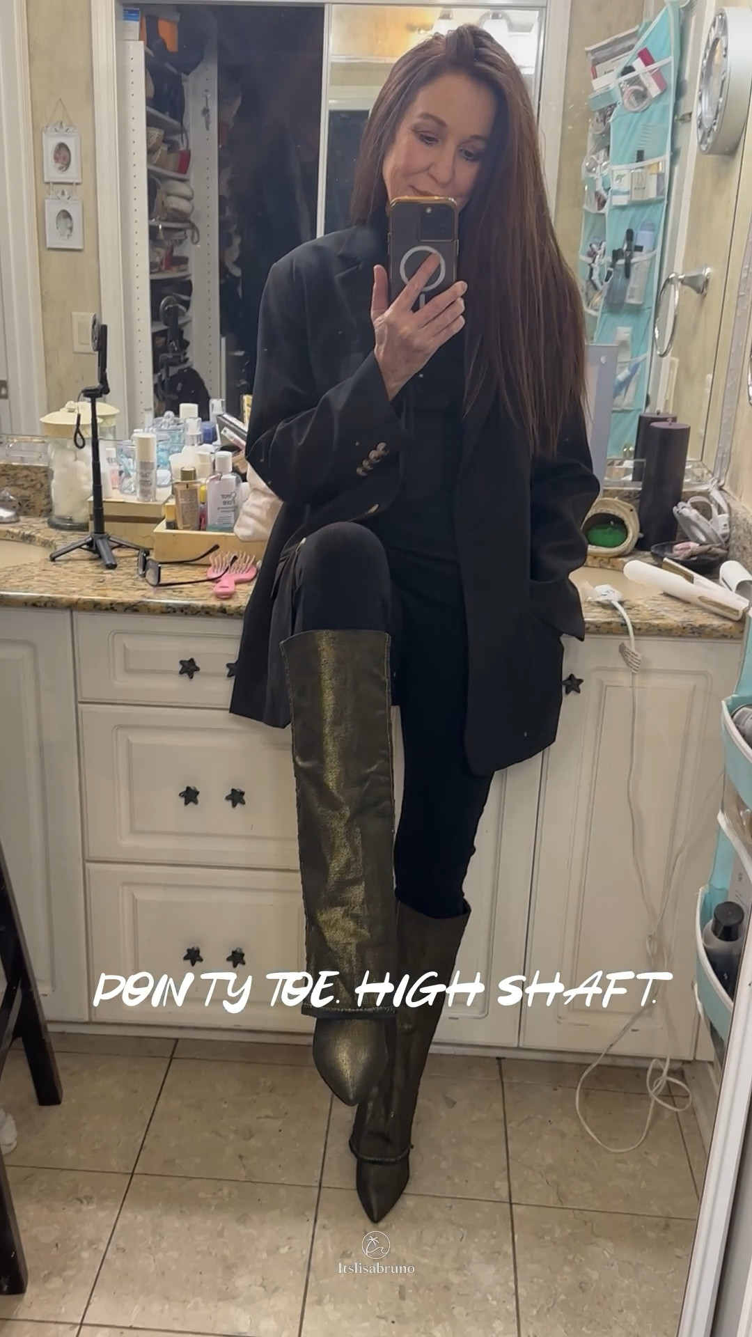 Elevating my black catsuit with the Nine West Rhoree dress boots from @Revolve — sleek pointy toes, stiletto heels, and a bold boyfriend blazer to complete this polished look. 

Perfect for dressing up your layering game this season!

#Ad #LTKstyletip #CatsuitStyle #NineWest #FallFashion2026 #ChicLayers #OOTD

#LTKootd #LTKSeasonal #LTKOver40