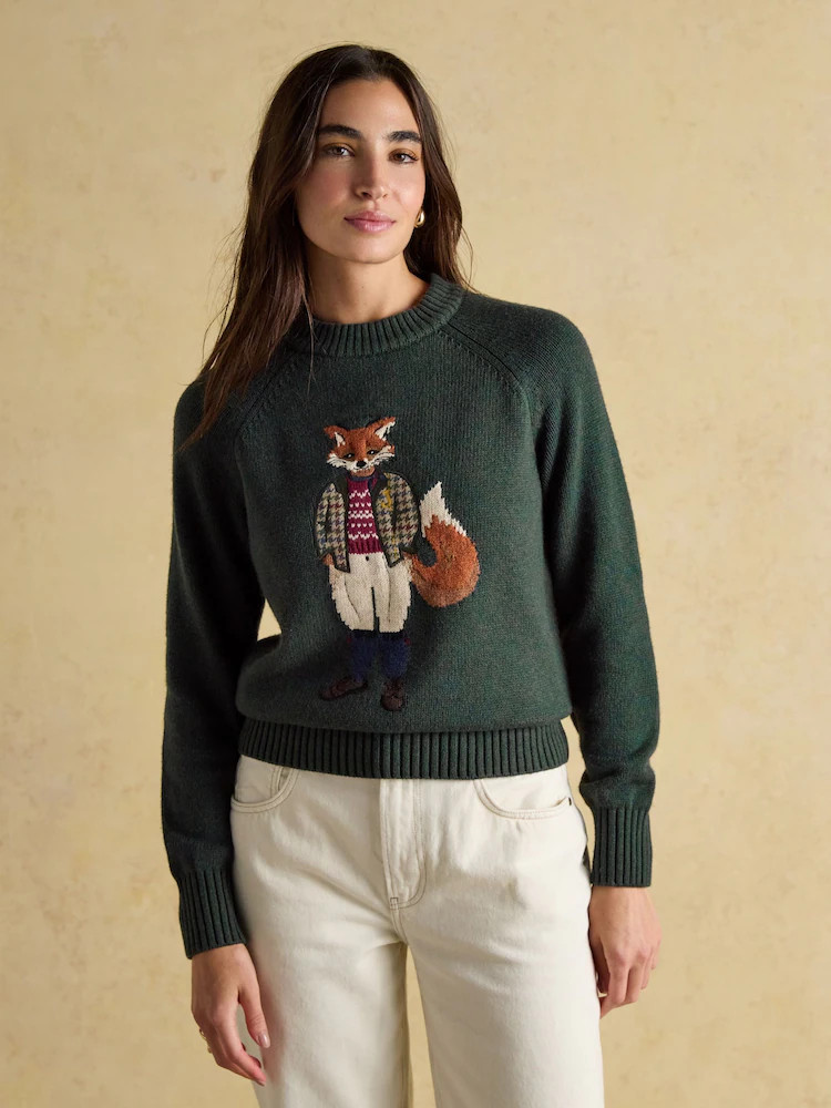 Joules Jonty Green Intarsia Cotton-Rich Crew Neck Jumper | Next US