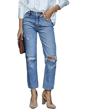 Lesore Womens High Waist Stretch Distressed Jeans Destroyed Denim Pants | Amazon (US)