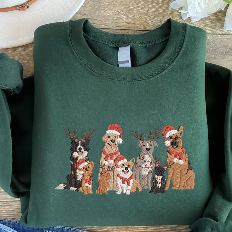 Embroidered Christmas Dog Sweatshirt Family Dog Embroidered - Etsy | Etsy (US)