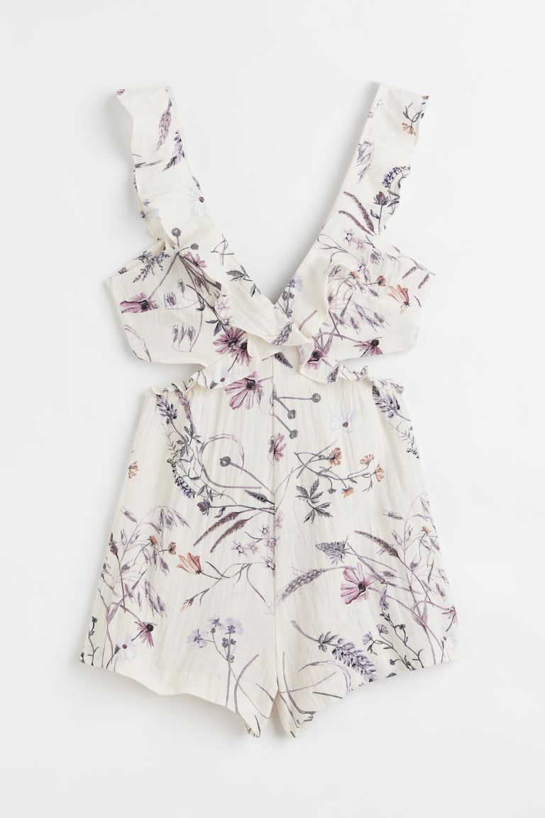 Flounce-trimmed patterned playsuit | H&M (US)