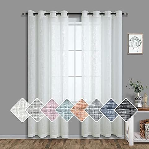 H.VERSAILTEX Off White Curtains 96 Inches Long for Living Room 2 Panels Rod Pocket Semi Sheer Lin... | Amazon (US)
